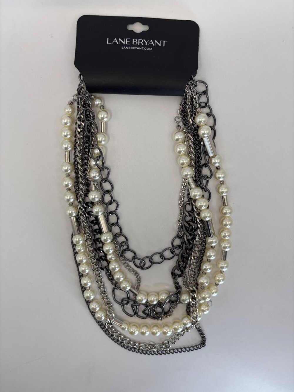 Lane Bryant Multi Strand Faux Pearl Chain Statement Necklace NEW